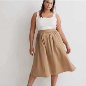 Madewell Side Button Cotton Midi Skirt | XL | Tan